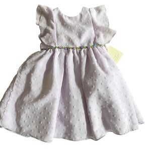 Laura Ashley Lilac Easter Dress Size 2T Swiss Dot Floral Waist Flutter Sleeves